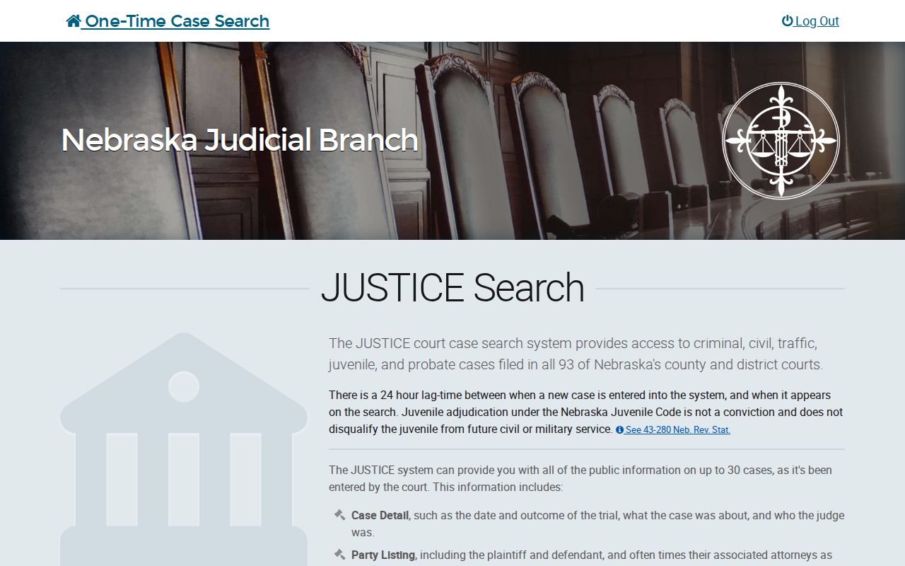 Keya Paha County case search JUSTICE terms and start page