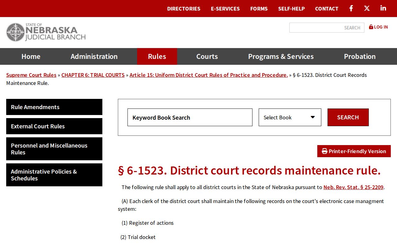 Keya Paha County civil docket District Court records maintenance rule