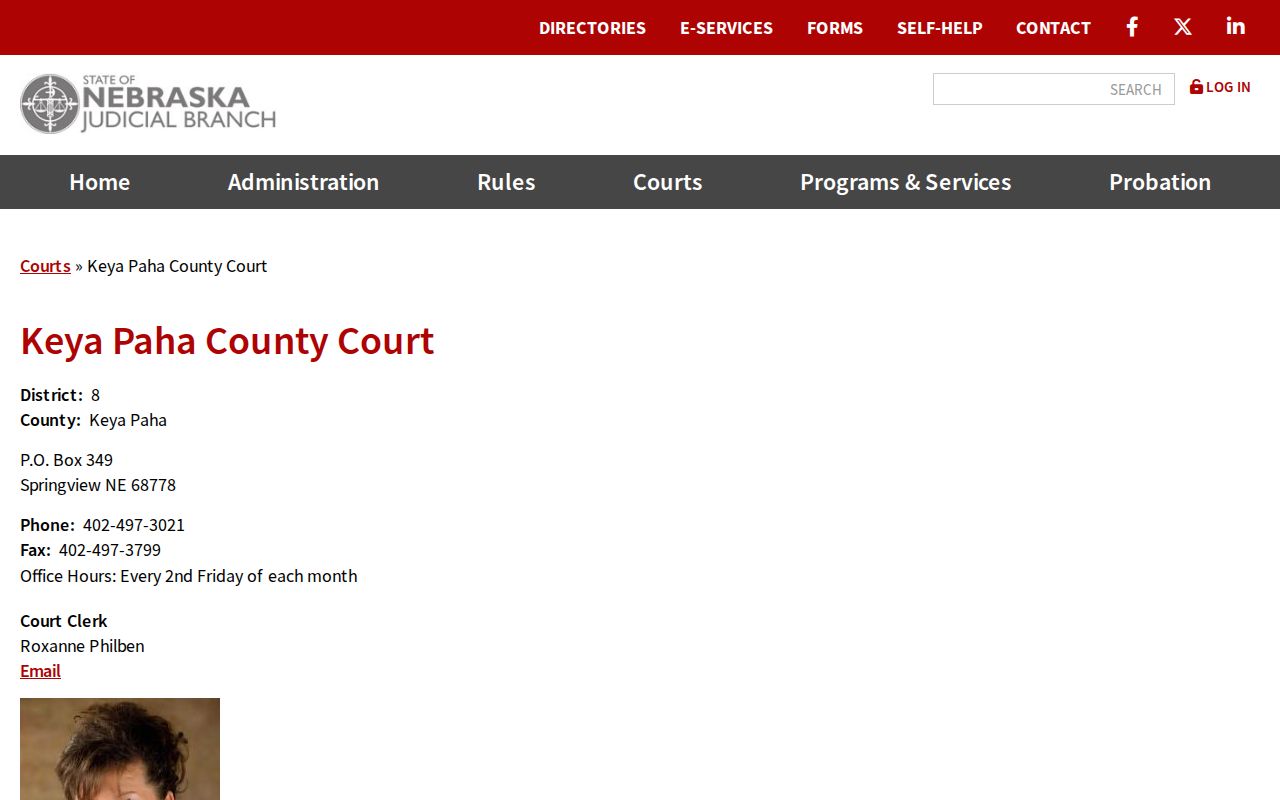 Keya Paha County court calendar County Court contact page