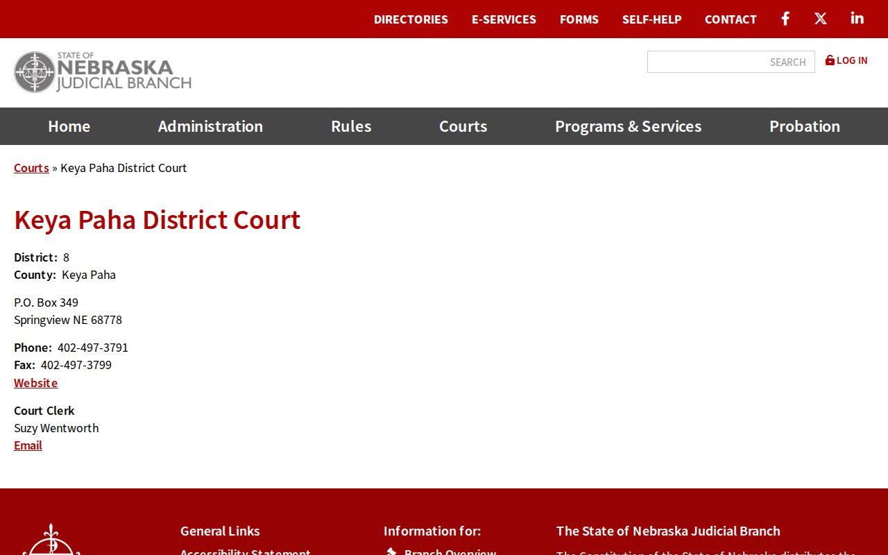 Keya Paha County court calendar District Court clerk contact page