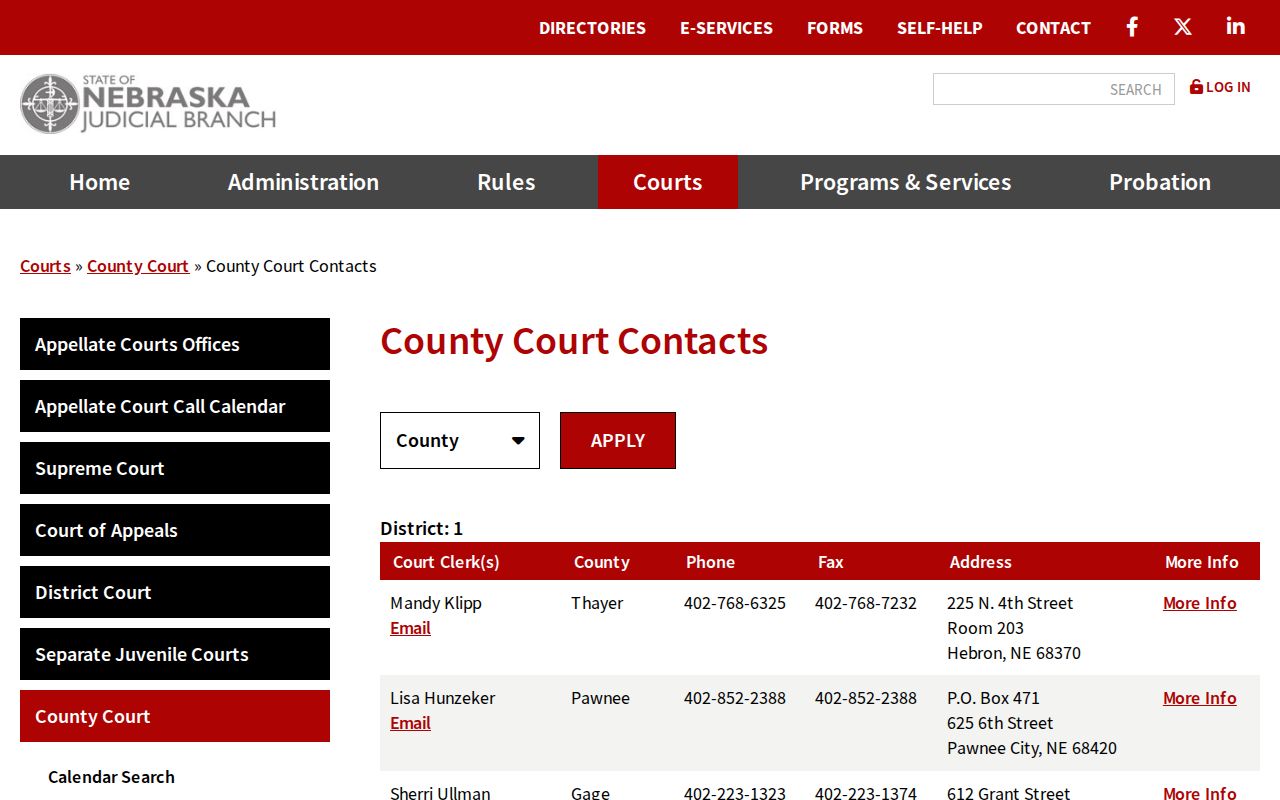 Keya Paha County court calendar County Court clerk directory
