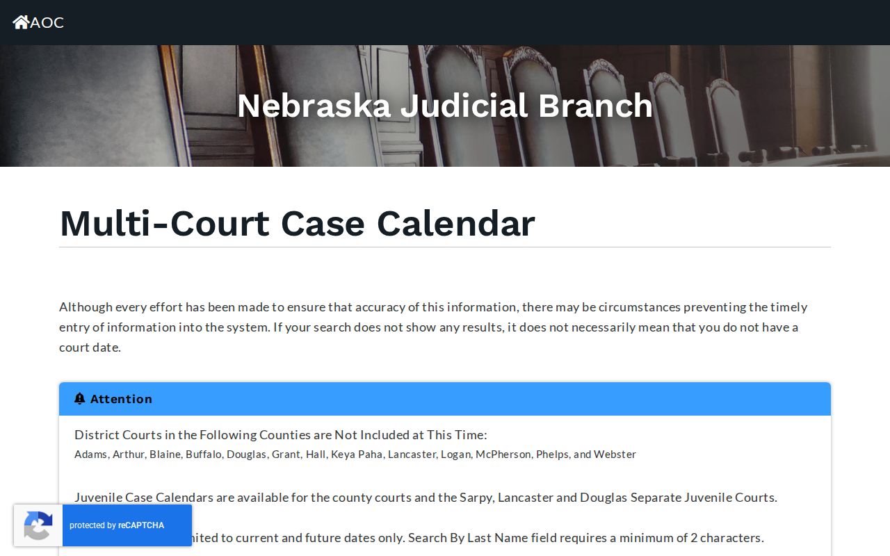 Keya Paha County court calendar Multi-Court Case Calendar search controls