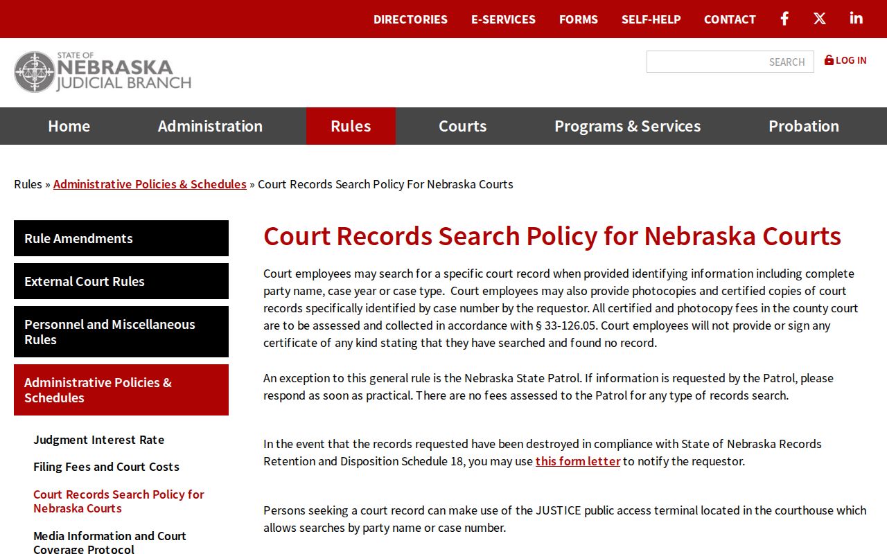 Keya Paha County court records Nebraska court search policy