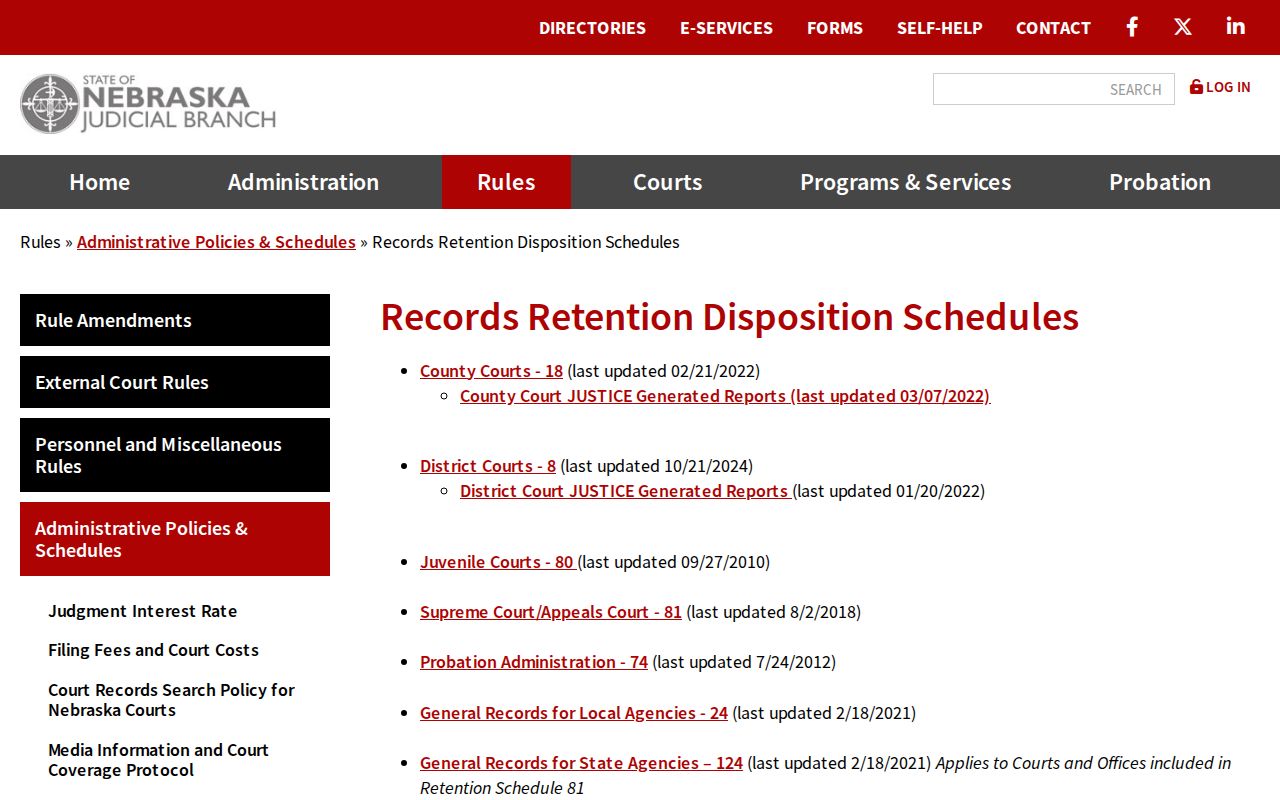 Keya Paha County court records retention schedule reference