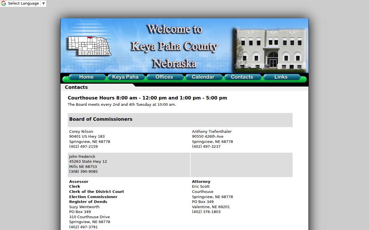 Keya Paha County court docket judicial clerk contact reference